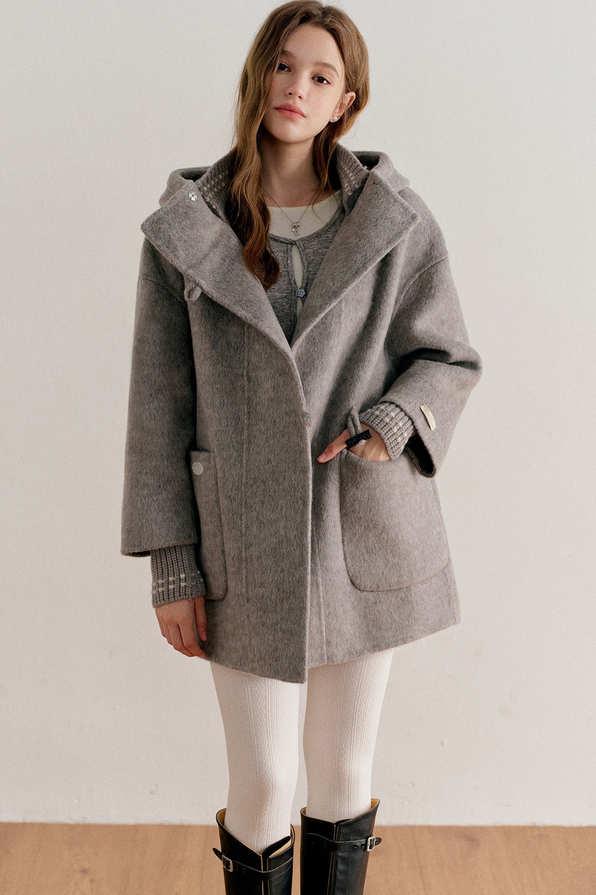 Hooded Horn Button Wool Coat