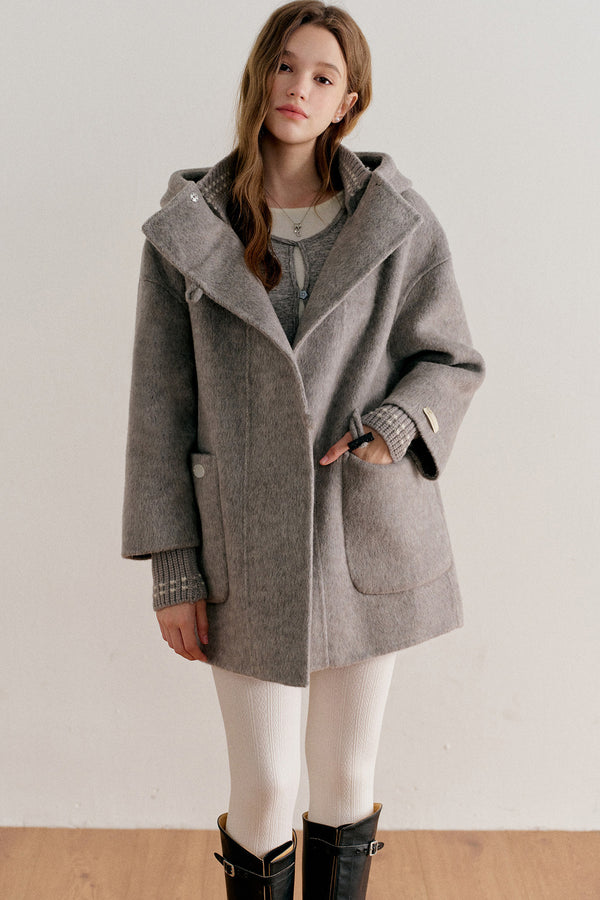Hooded Horn Button Wool Coat