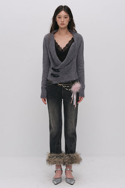 Detachable Frayed Hem Washed Flared Jeans
