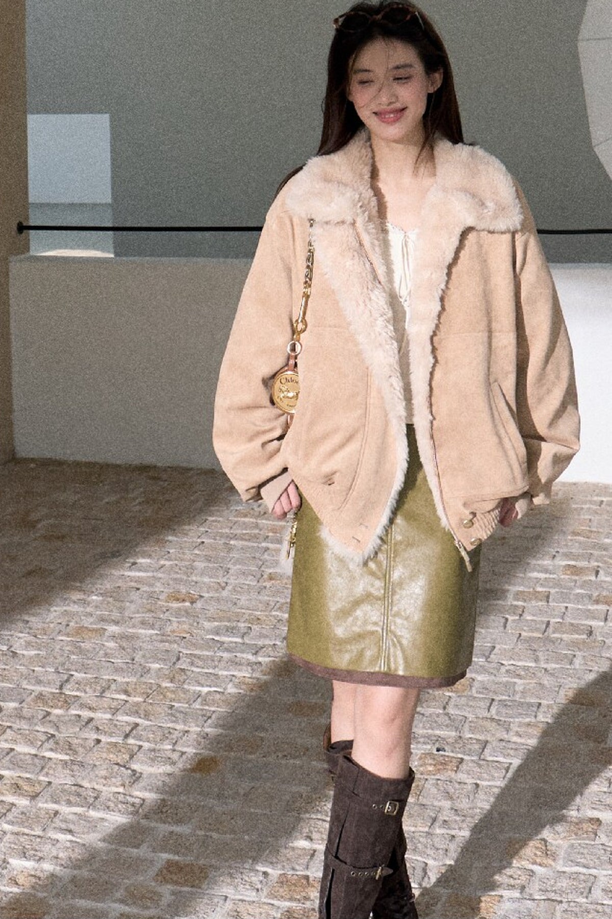 Fern Green Leather Straight Skirt