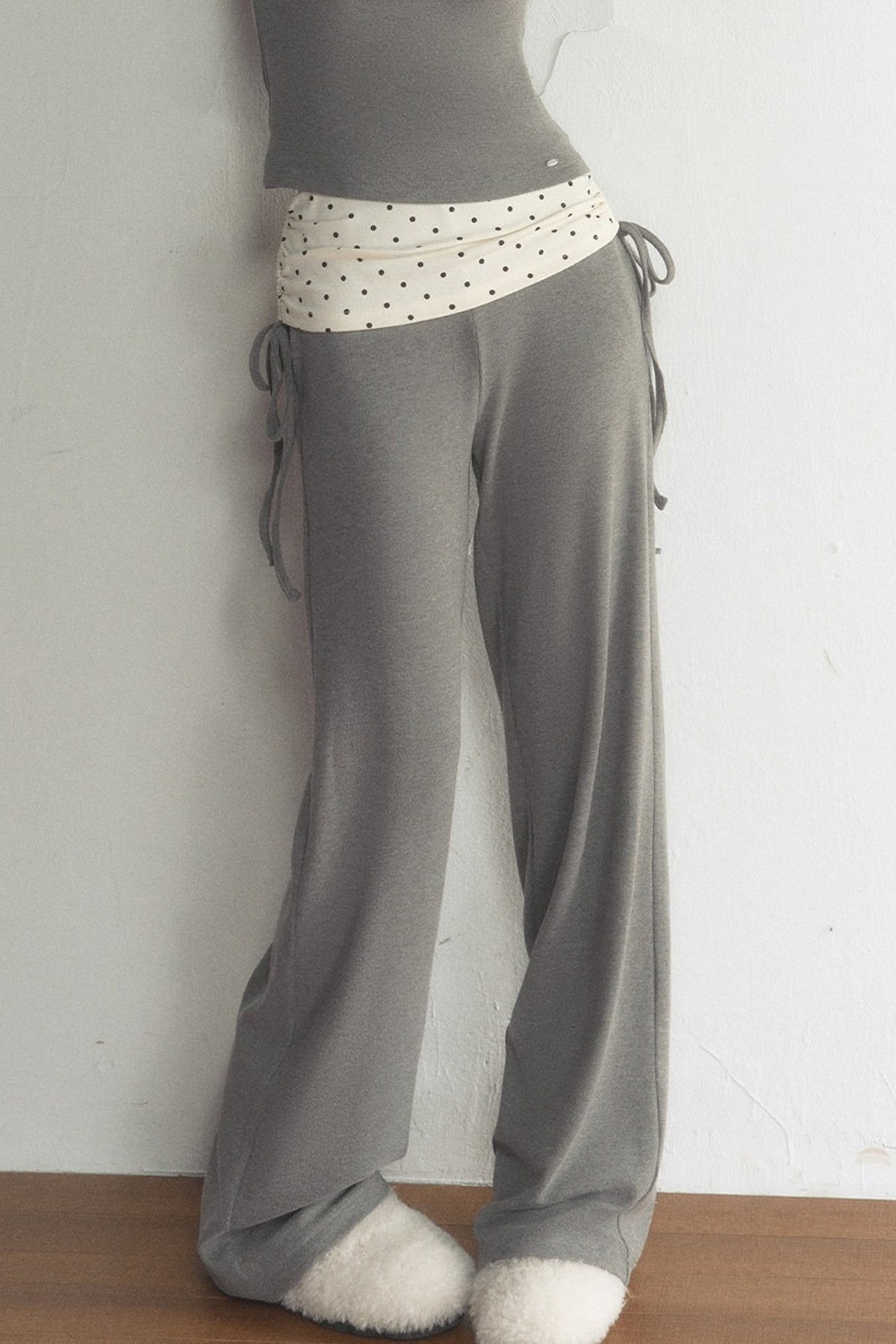 Polka Dot Waist Wide-Leg Pants