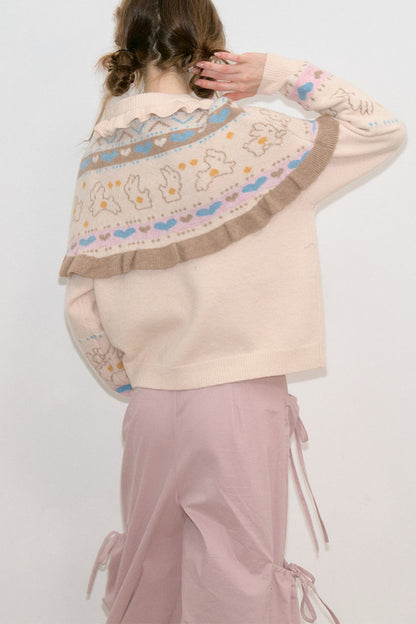 Apricot Knit Cardigan Shawl Set-Up