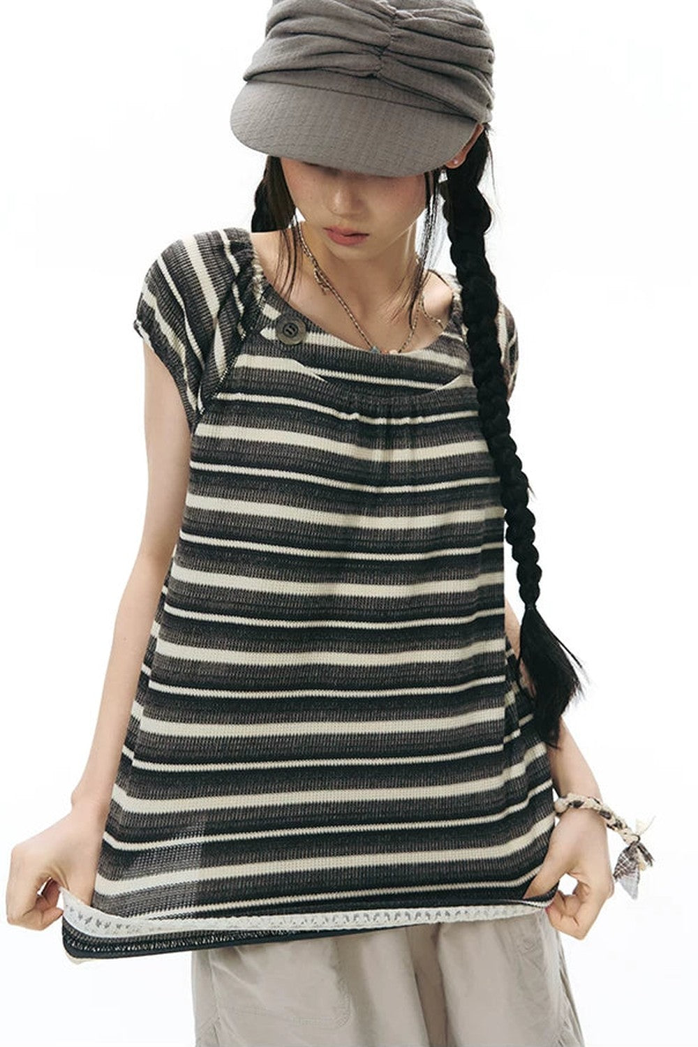 Maglia a righe rétro in maglia con pizzo