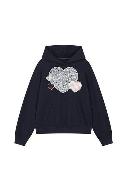 Heart Patchwork Embroidered Hooded Sweatshirt