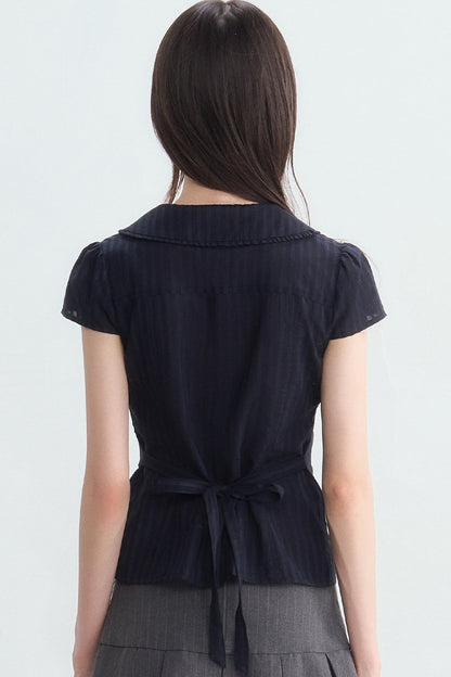 Navy Blue Vertical Stripe Shirt Set-Up