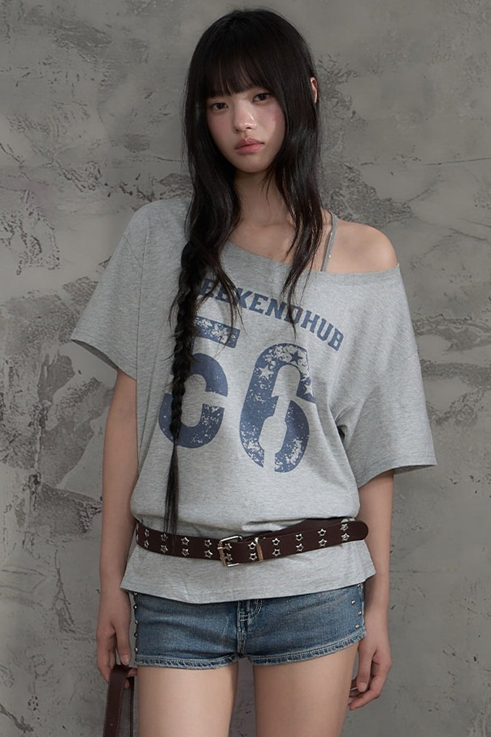 Slanted Shoulder Off-Shoulder T-Shirt Top and Pants Set-Up