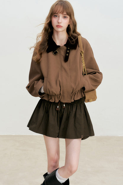 Drawstring Plaid A-Line Skirt