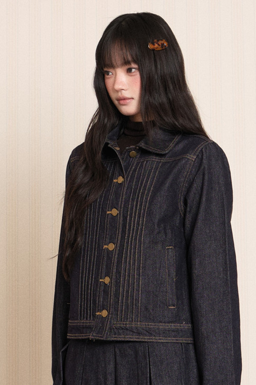 Washed Denim Lapel Tie Jacket