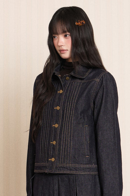Washed Denim Lapel Tie Jacket