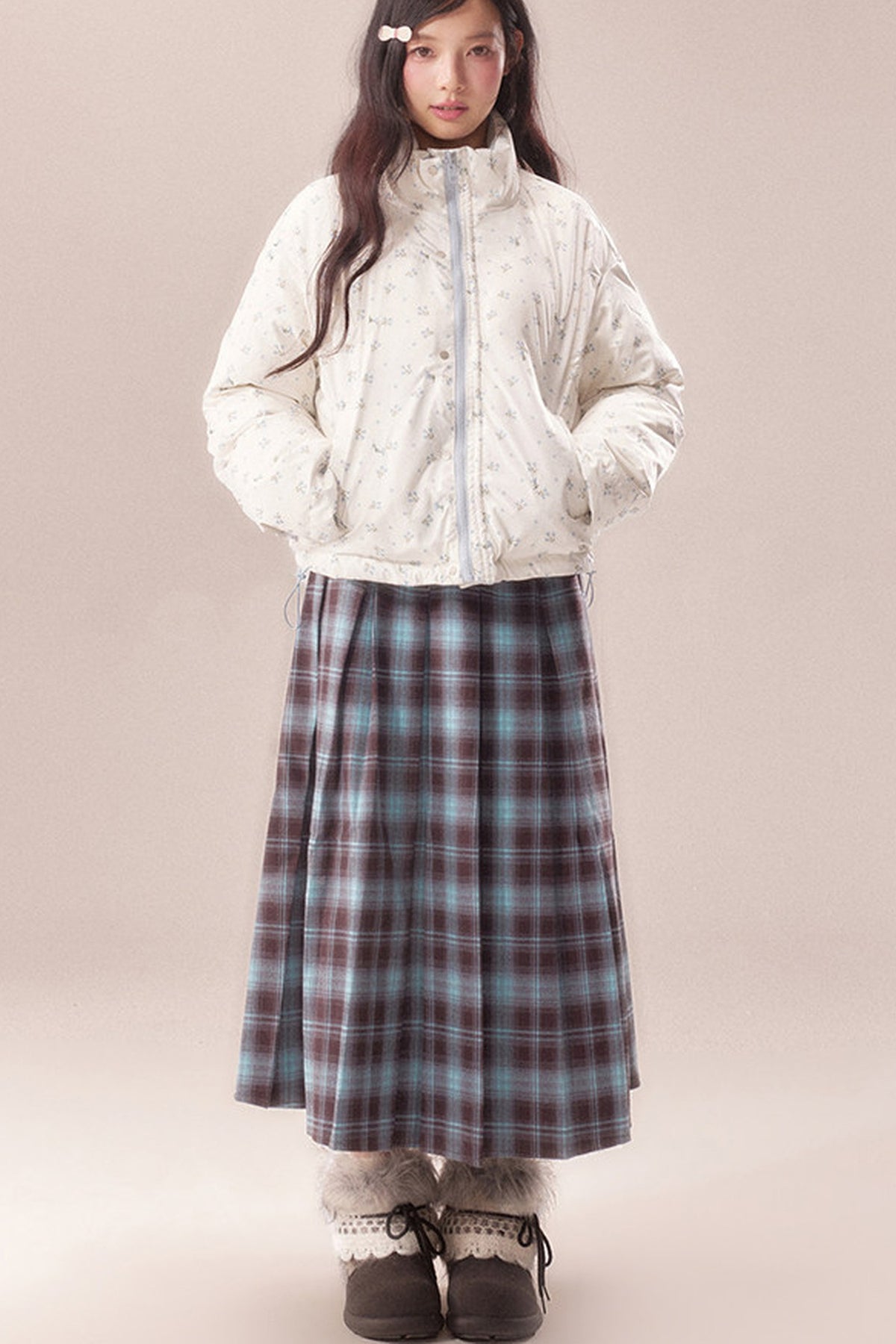 Reversible Floral Down Drawstring Jacket