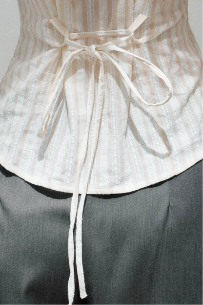 Three-Dimensional Bow Striped Blouse