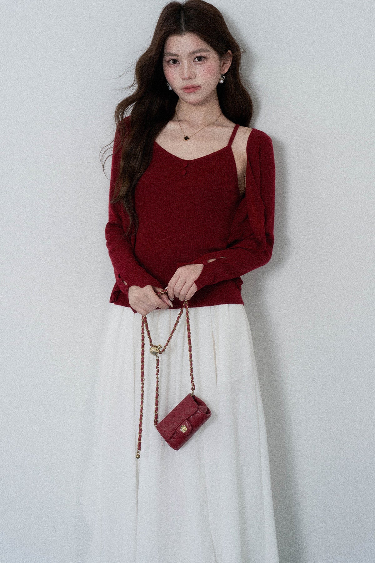 Red Layered-Look Knit Top