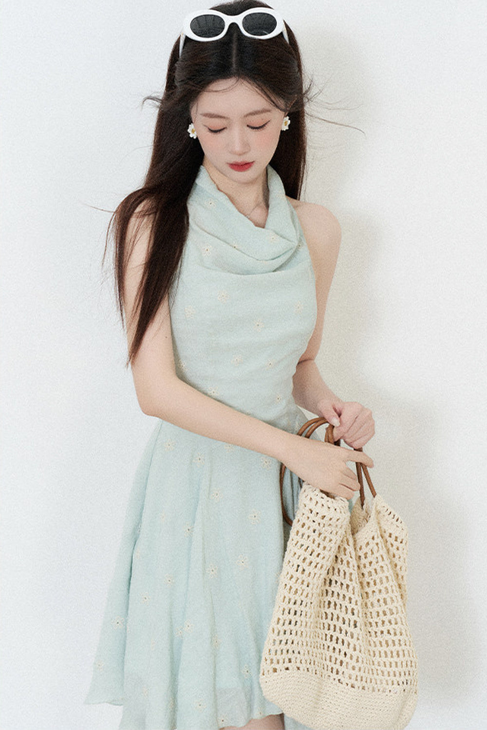 Halter Neck Sleeveless Irregular Hem Ruffle Dress