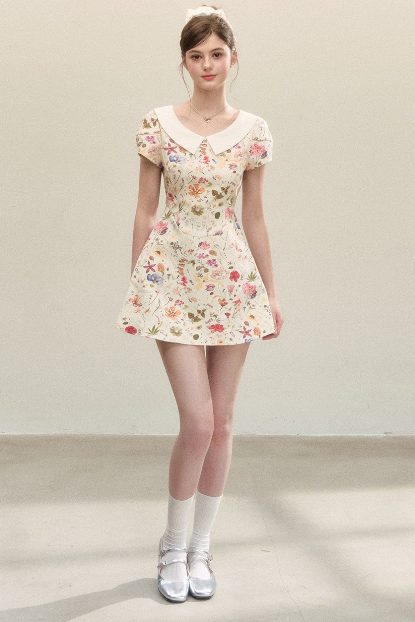 Floral Puffy Suspender Dress