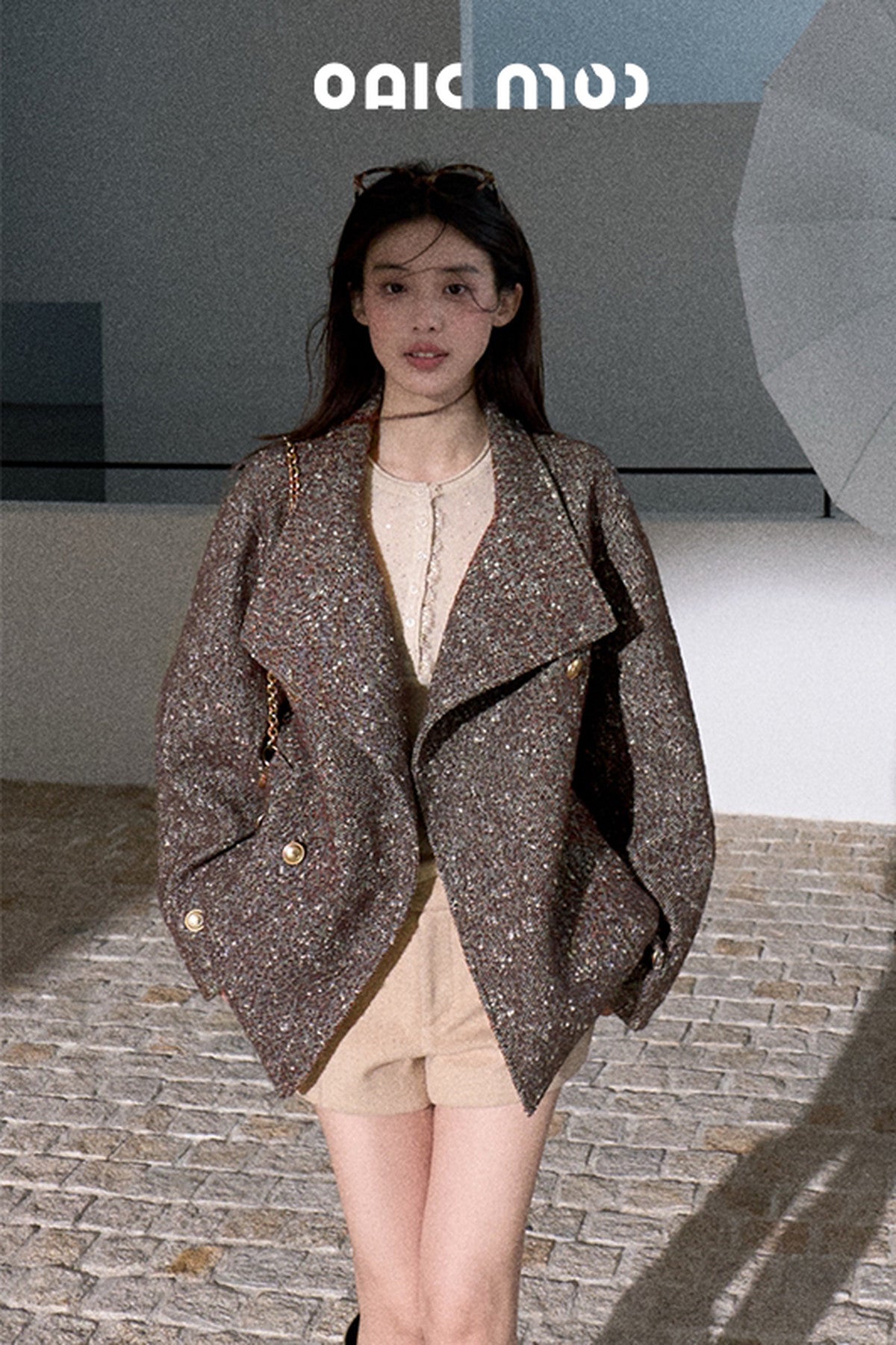 Textured Wool Blend Double-Breasted Jacket