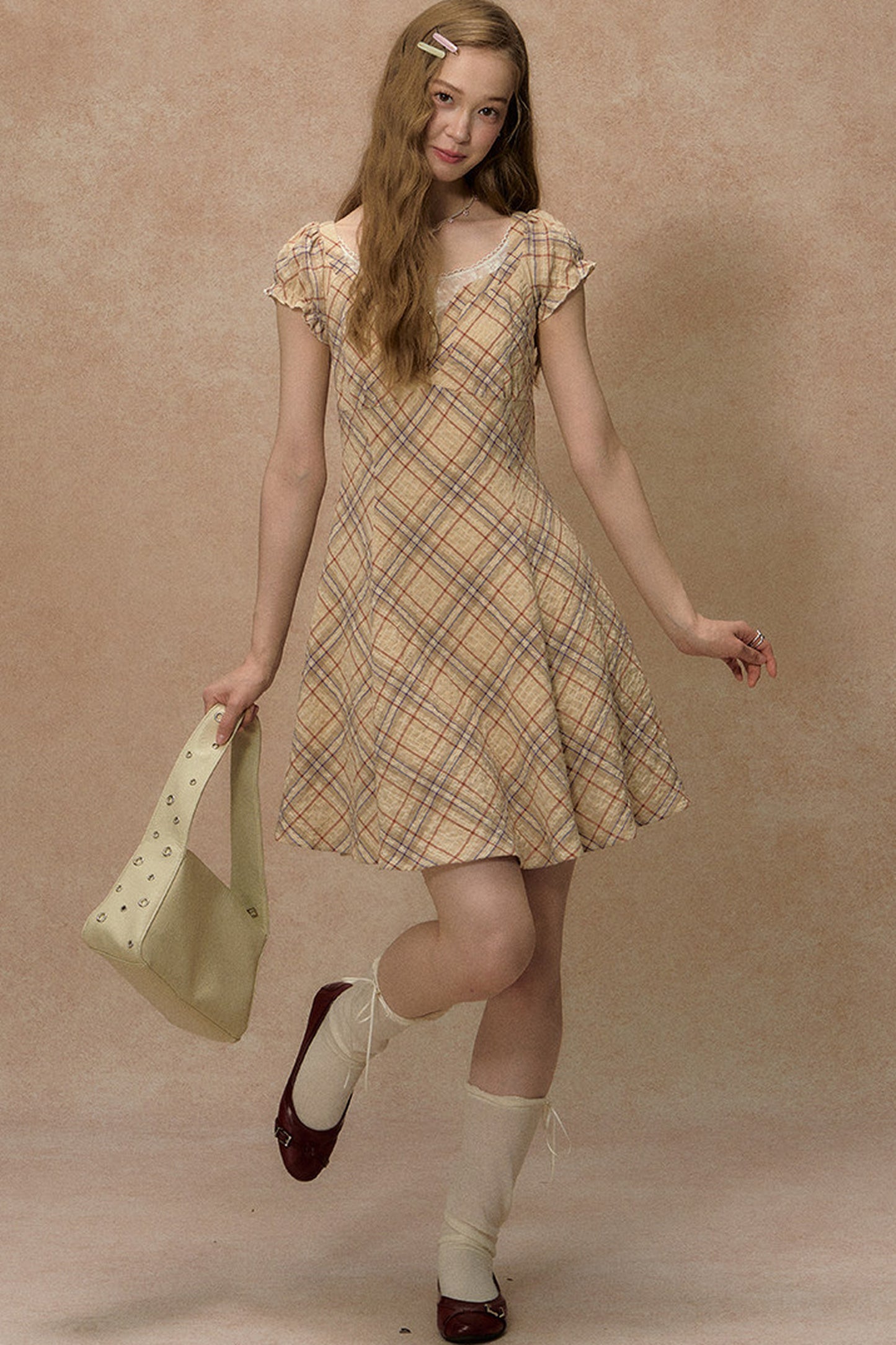 Clear Sky Plaid Lace Dress