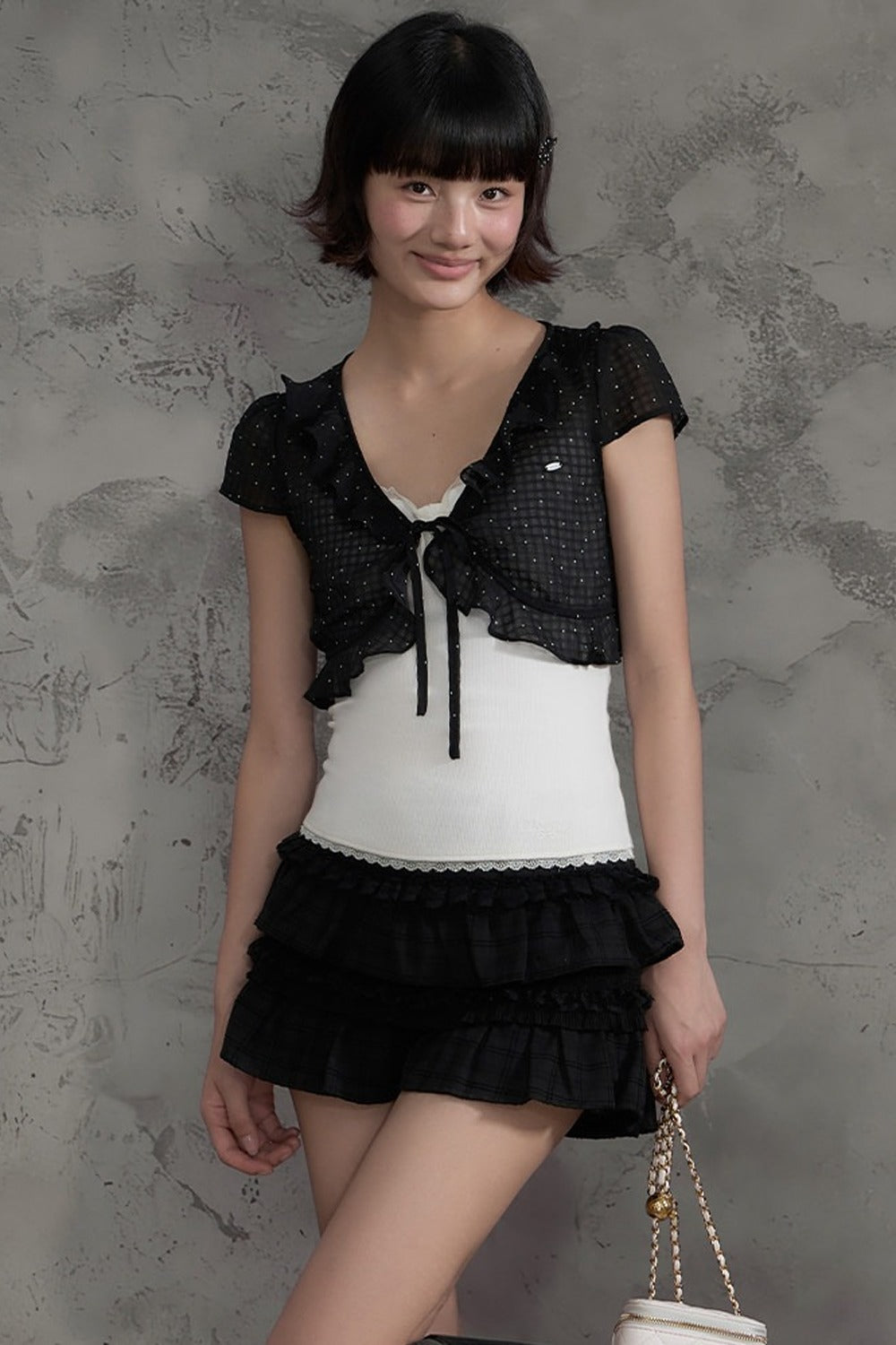 Polka Dot Mesh Ruffle Flutter Cover-Up Set-Up