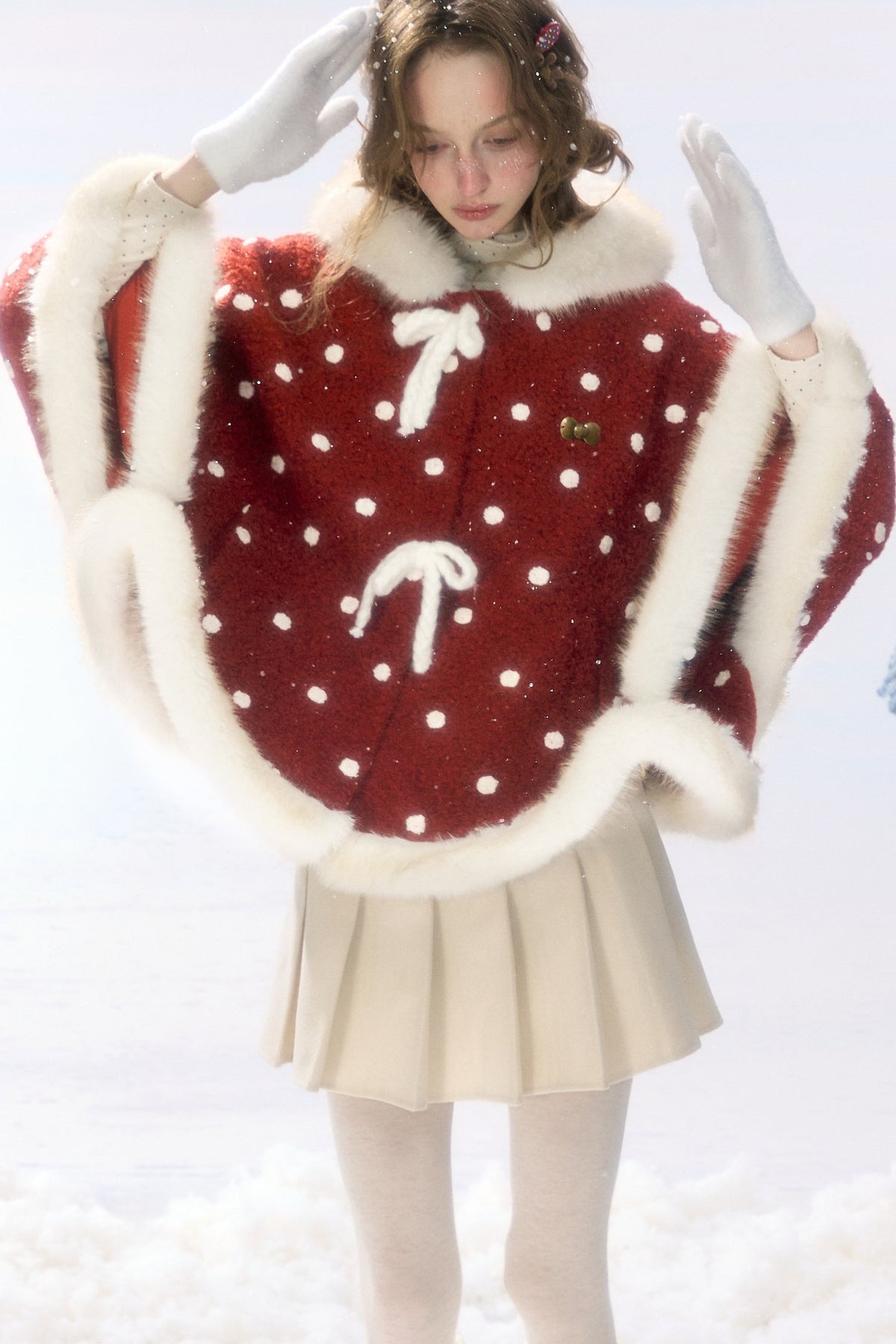 Red Polka Dot Plush Hooded Cloak