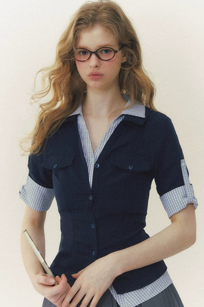 Kariertes Patchwork-Polo-Hemd
