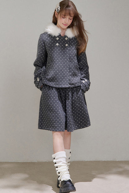 Lace Trim Fur Collar Hooded Coat