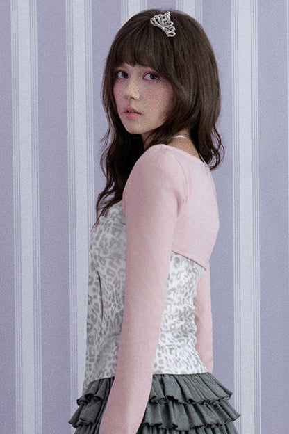 Pink Leopard Layered-Look T-Shirt