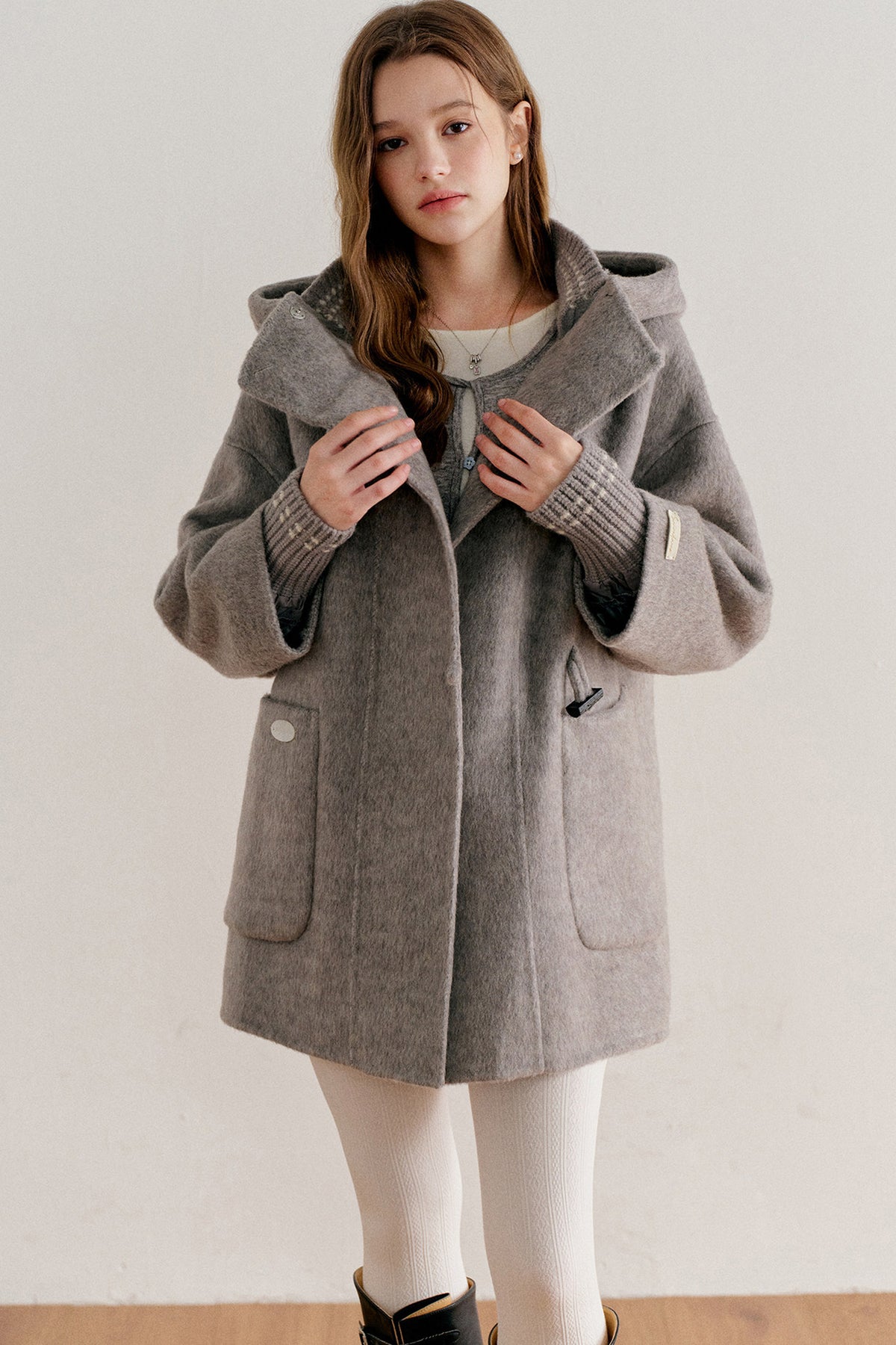 Hooded Horn Button Wool Coat