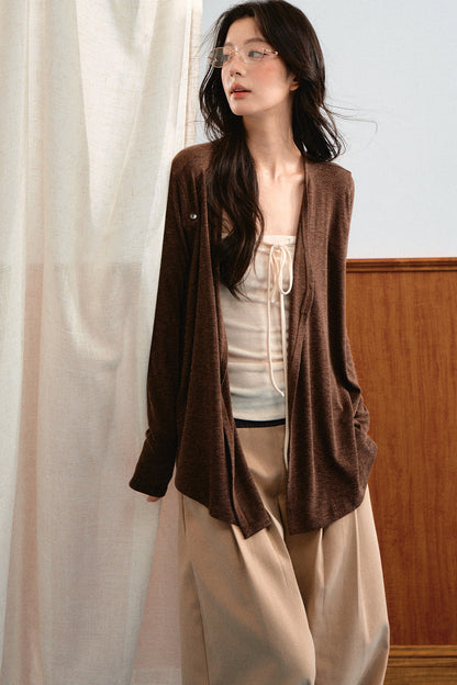 Knit Tie-Up Tube Cardigan Set-Up