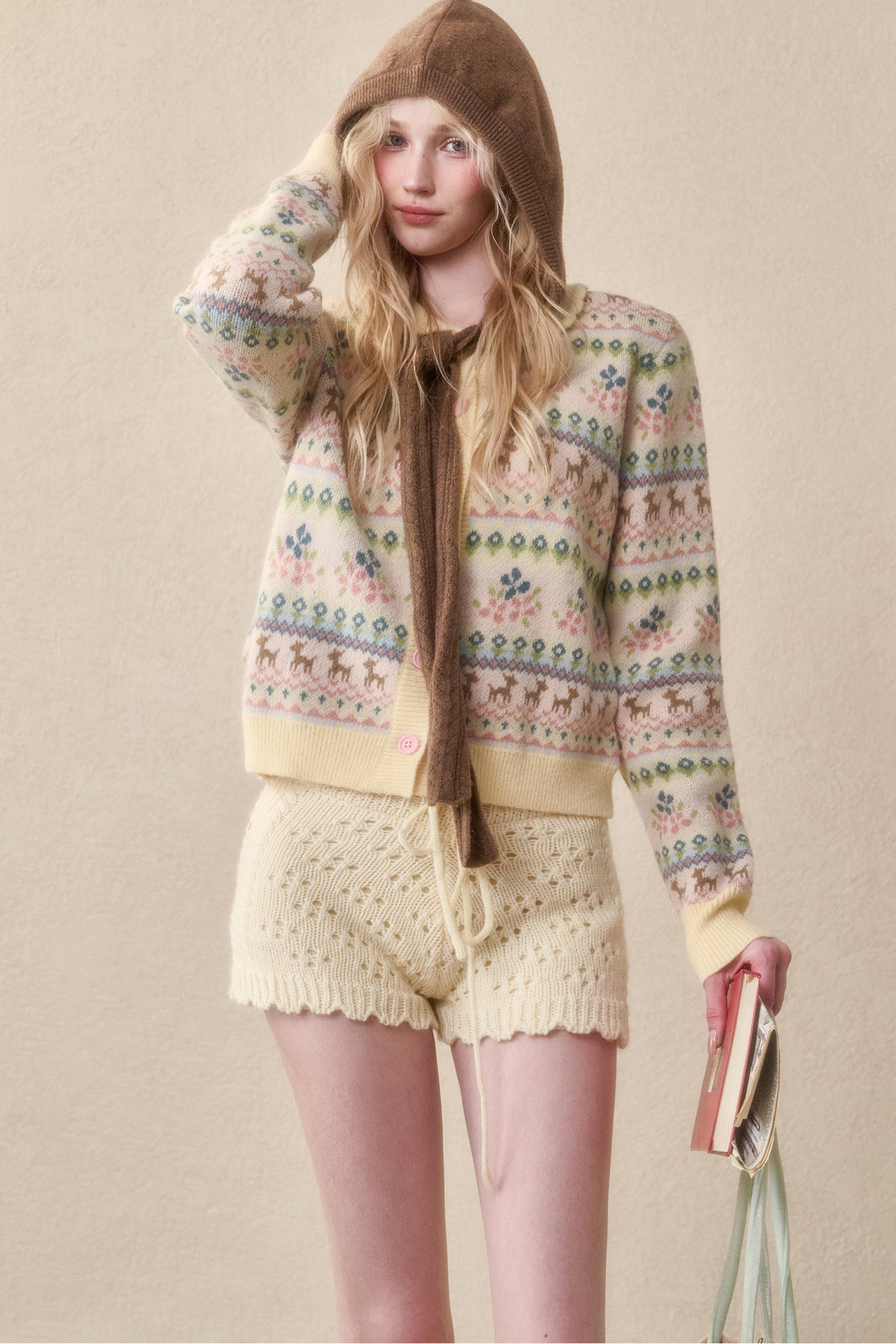 Reindeer Fair Isle Doll Collar Short Cardigan