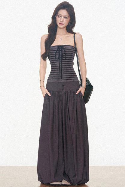 Knitted Cardigan and Tube Top and Lantern Pants Set-Up