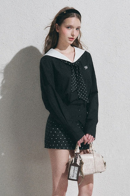 Classic Navy Collar Long-Sleeved Shirt
