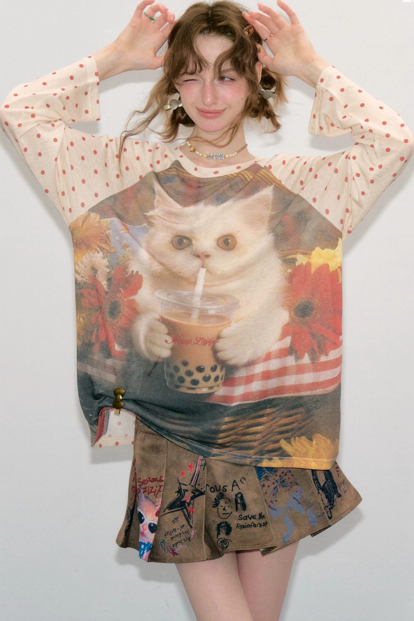 Autumn American Retro Polka Dot T-Shirt