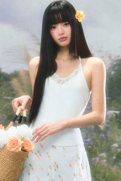 레이스 홀터 캐미솔 셋업