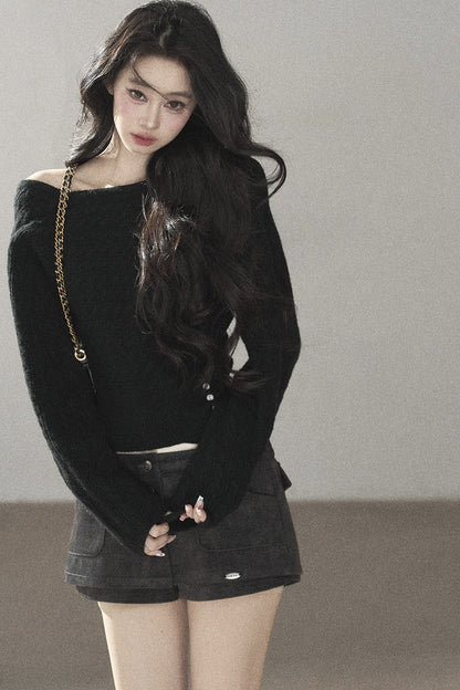 Off-Shoulder Cable Knit Sweater