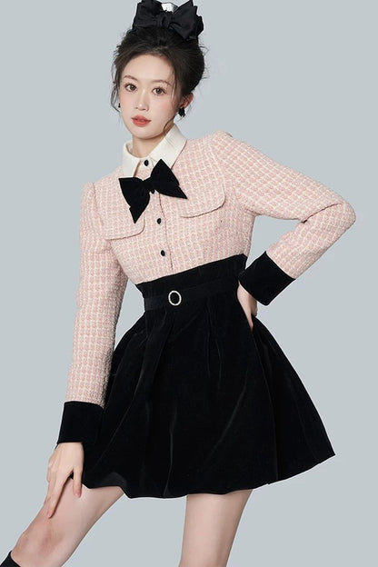 Tweed- und Samtkleid