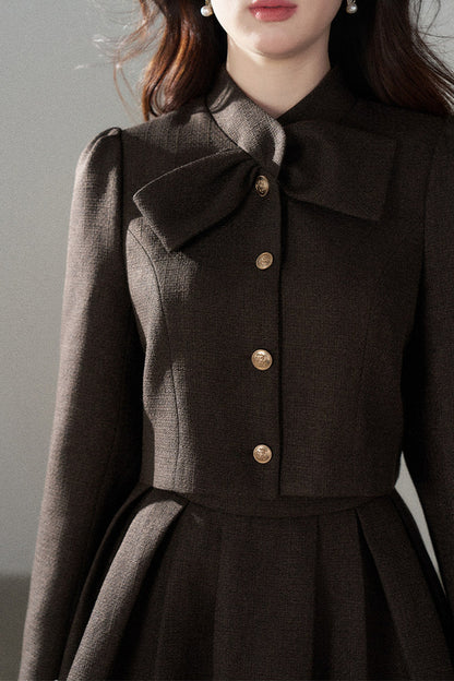 Coffee Lace Splicing Jacket and Skirt Set-Up