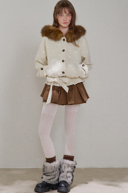 Petite Polka Dot Hooded Fur Coat