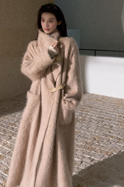Brushed Cashmere Silk Funnel Collar Coat