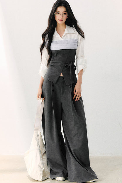 Lapel Faux Two-Piece Tie Shirt