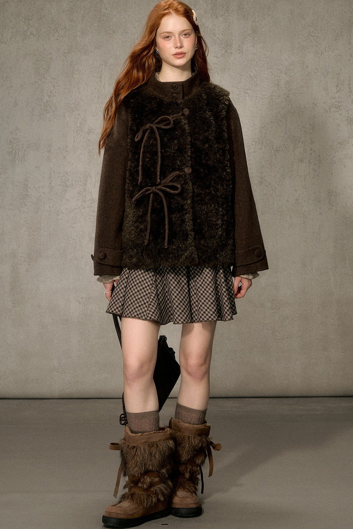Fluffy Layered-Look Mid-Length Woolen Jacket