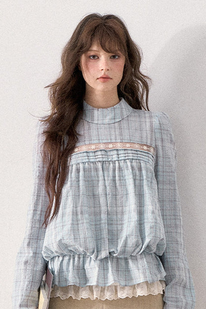 Mint Plaid Lace Blouse