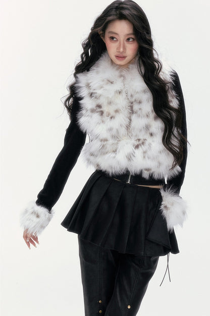 Little Silver Fox Faux Fur Knitted Jacket and Pants Set-Up