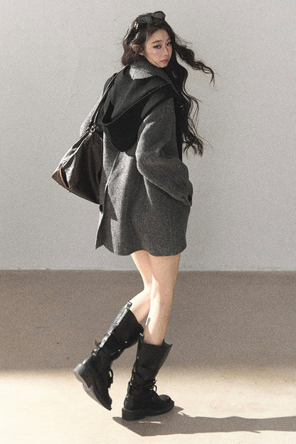 Double-Sided Herringbone Woolen Coat