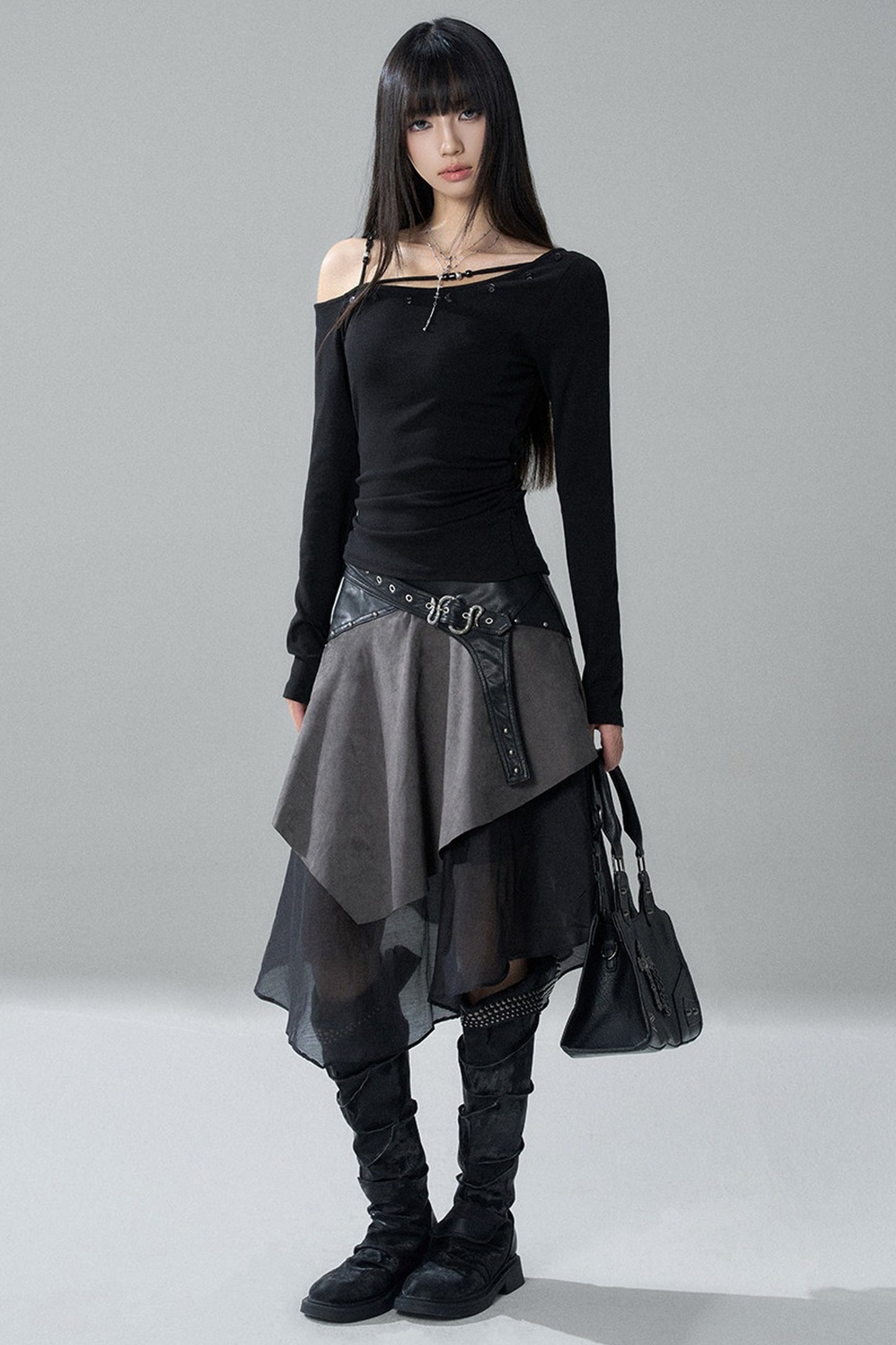 Unique Long-Sleeved Off-Shoulder Top