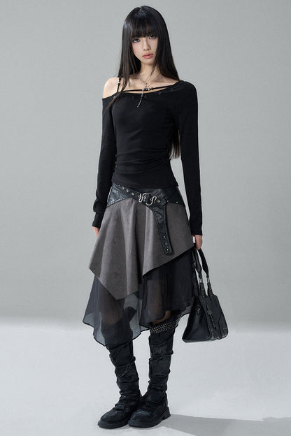 Unique Long-Sleeved Off-Shoulder Top