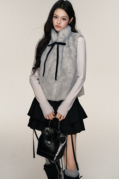 Bow Tie Faux Fur Vest