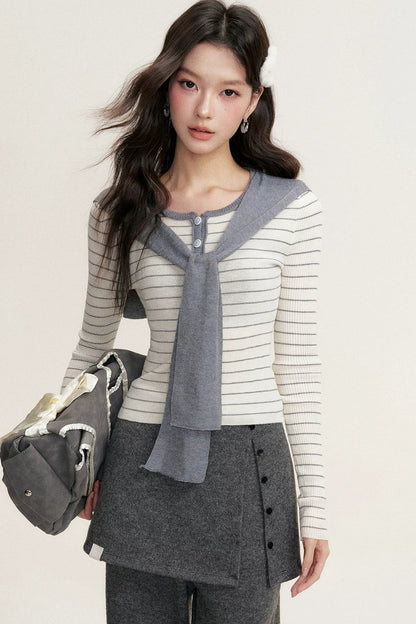 Color-Blocked Fake Two-Piece Knit Set-Up