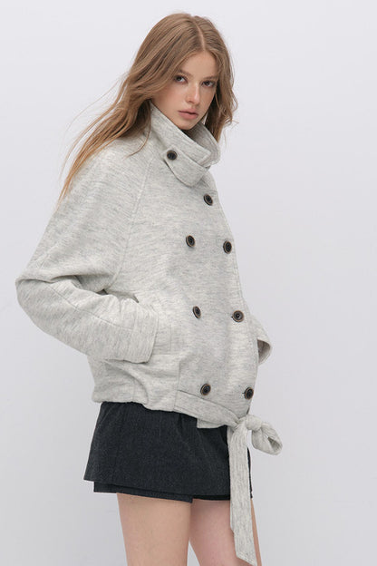 Stand Collar Tie-Up Wool Coat