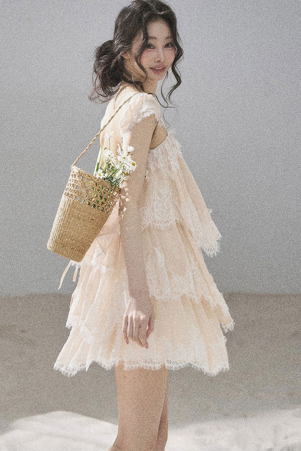 French Irregular Lace Mesh Top Set-Up