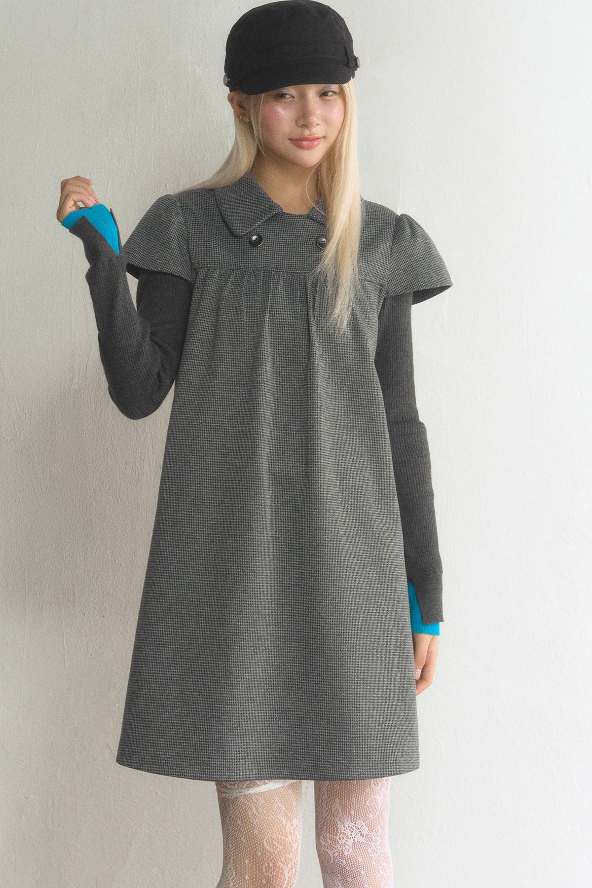 Houndstooth Doll Collar Woolen Dress
