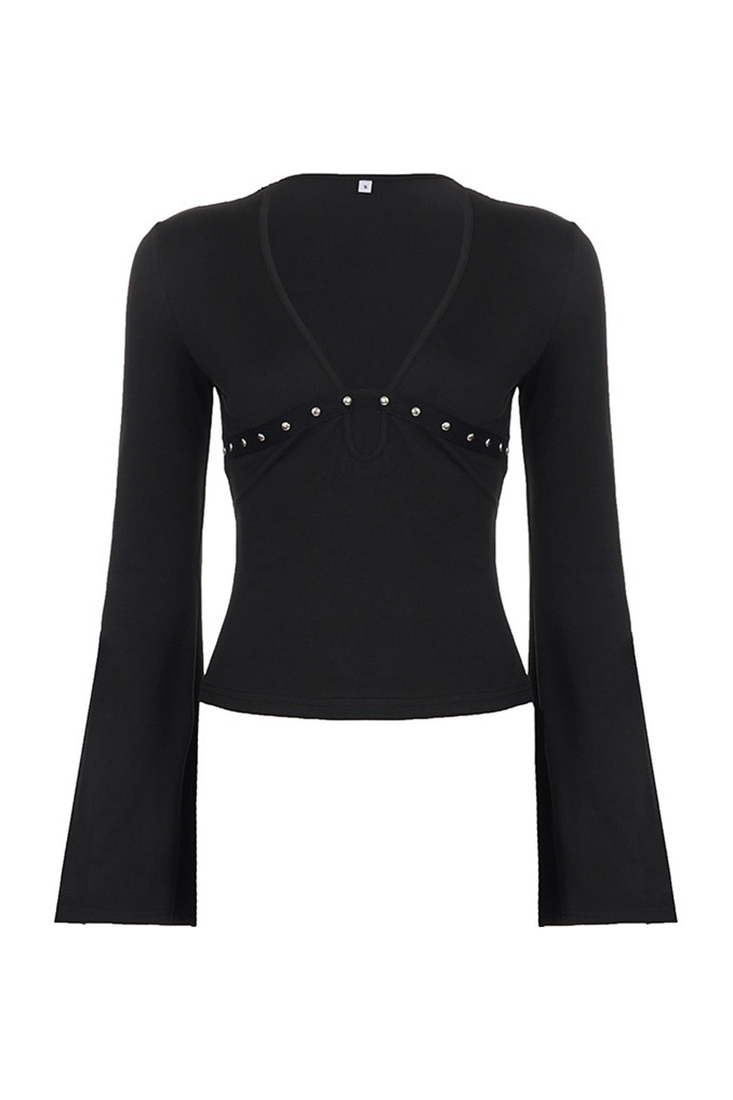 V-Neck Hollow-Out Long-Sleeve Top